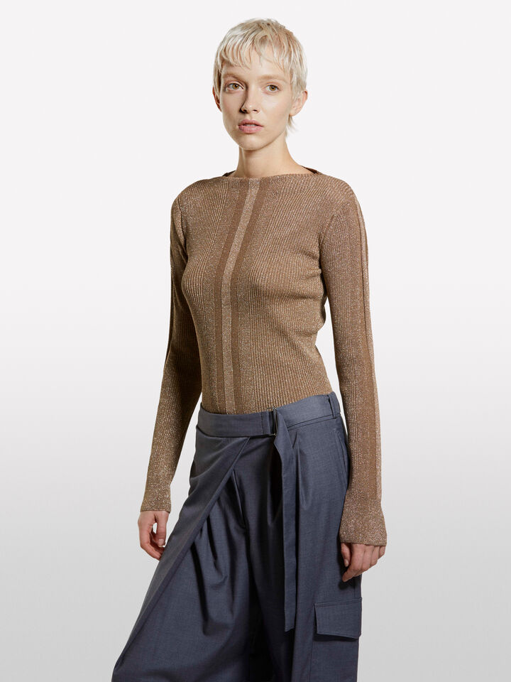 Beiger Pullover mit Lurex - rundhalspullover für damen - Braun | Sisley image number 3
